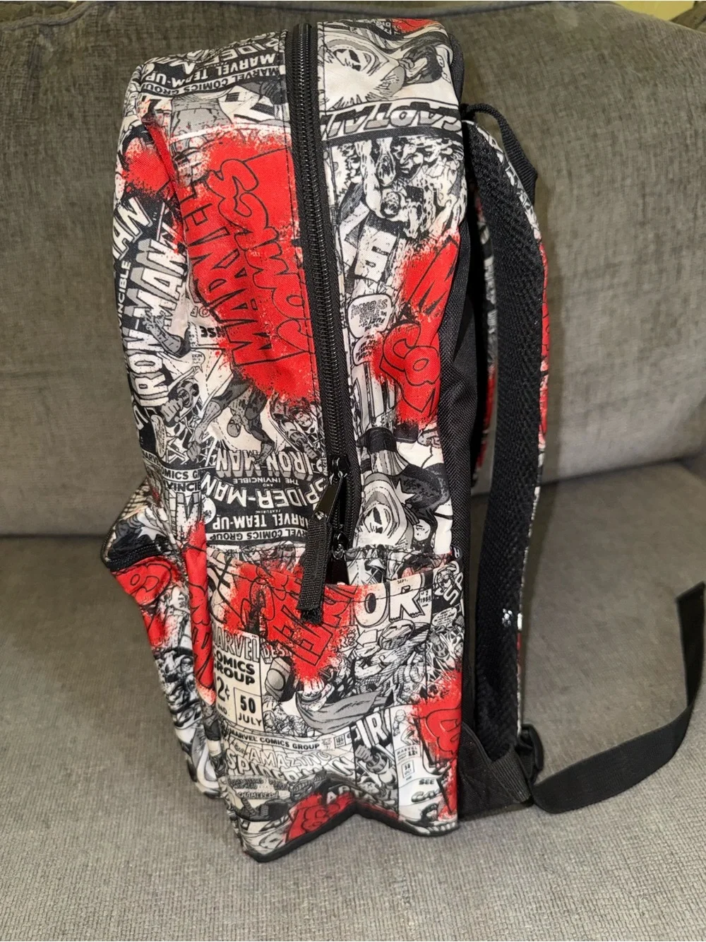 Marvel Comics Backpack Red Black White Comic Print School Book Bag Travel 16”